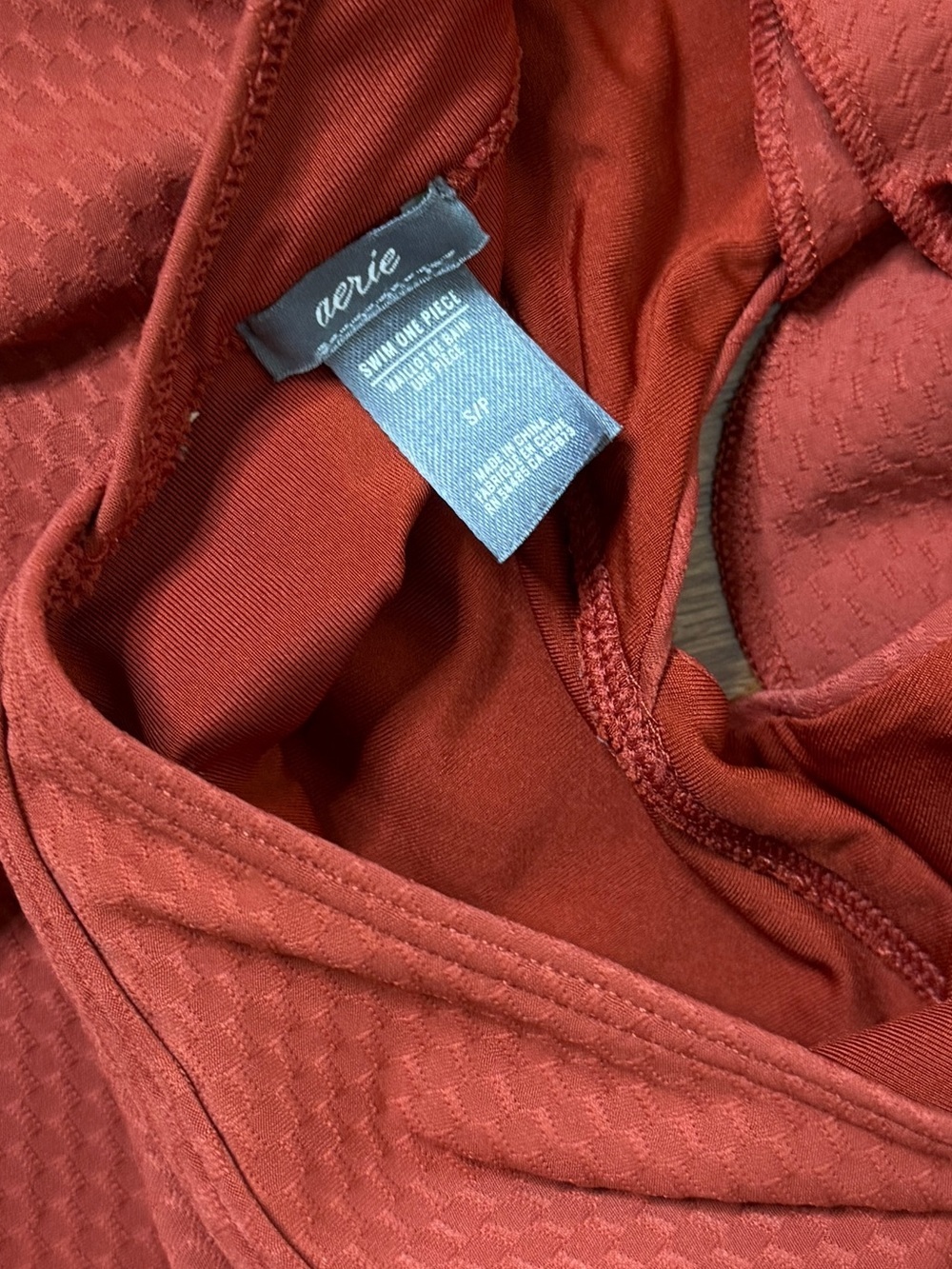 Aerie Ruffle Textured Cut Out One Piece Swimsuit Rust Brown Size S - Picture 3 of 3